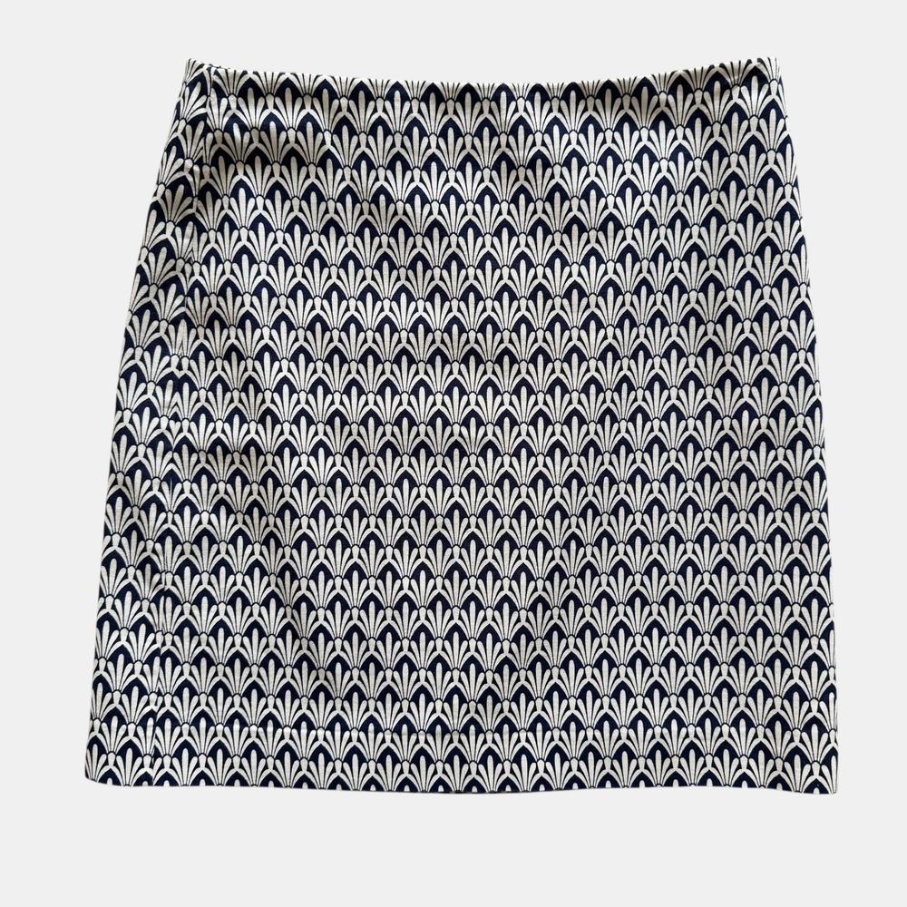 Talbots Petite Navy White Geometric mini Pencil Skirt 6P Cotton Stretch art deco